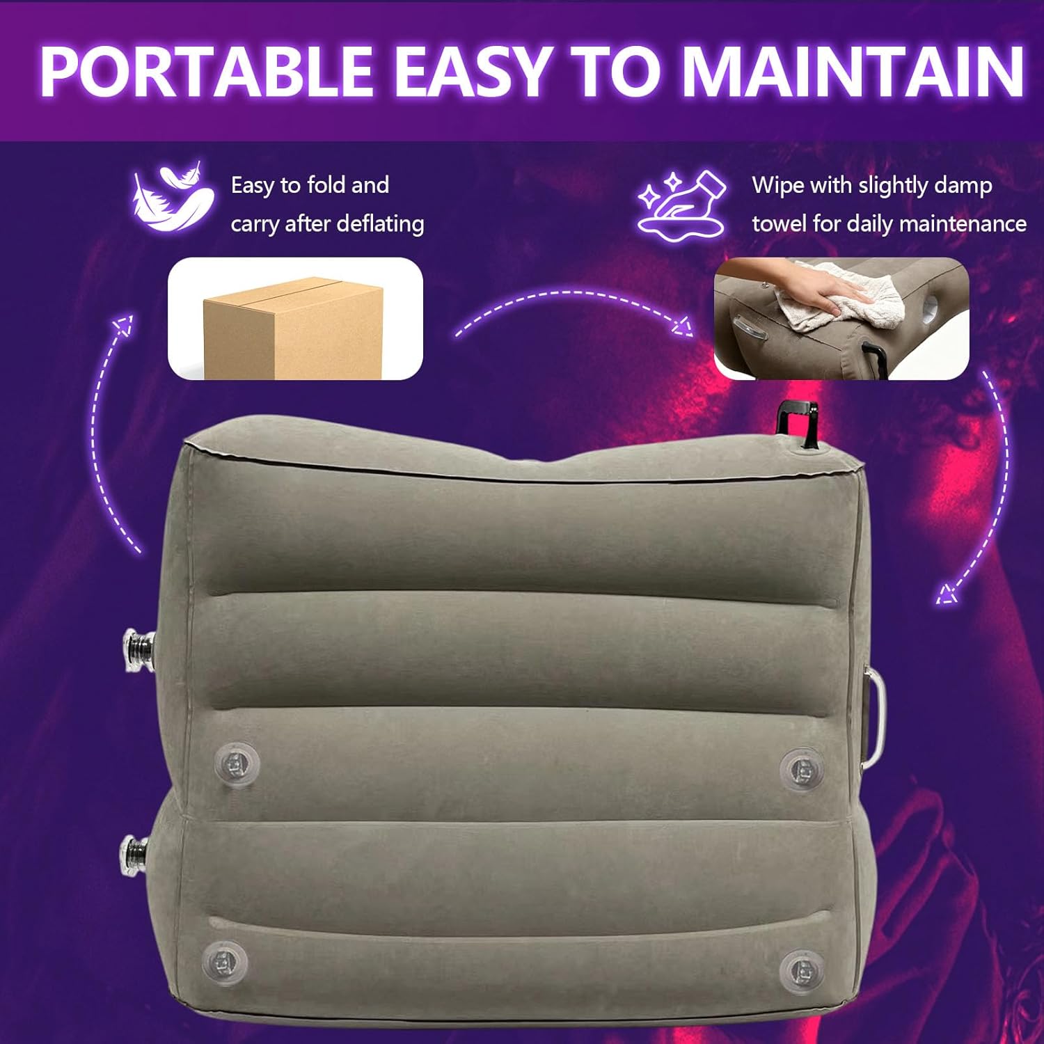 Inflatable Sex Pillow with Dildo Mount, Sex Position Pillow with BDSM kit - Multifunctional Cushion for Couples | 4 Cuffs & 2 Elastic Bands, Novelty Sextoy Portable Sex Furniture for Indoor&Outdoor