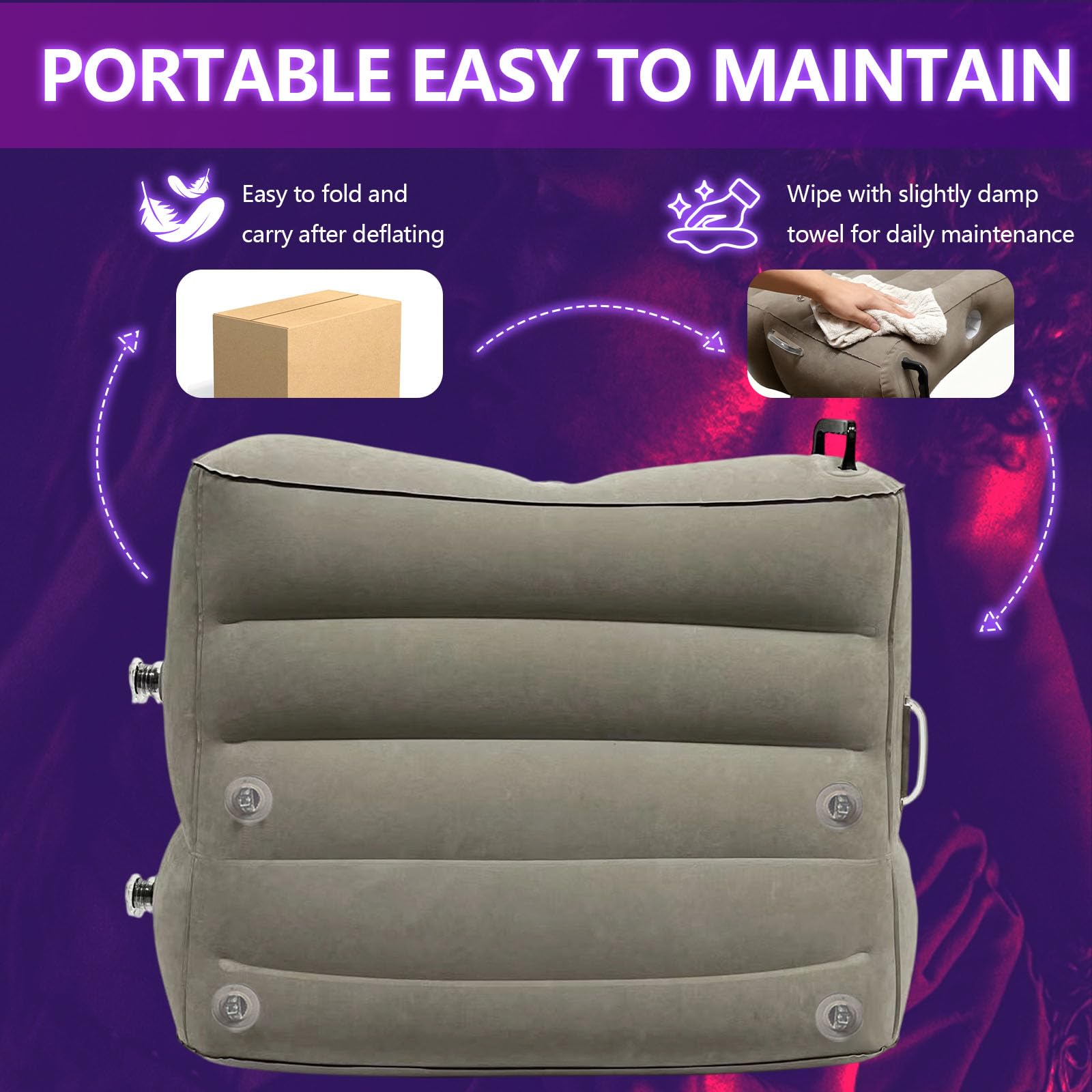 Coussin Gonflable Sexuel avec Support pour Godemiché, Coussin de Position Sexuelle avec Kit BDSM | Multifonctionnel | Menottes*4 & élastiques*2, Accessoire Portable pour l'Intérieur &l'Extérieur