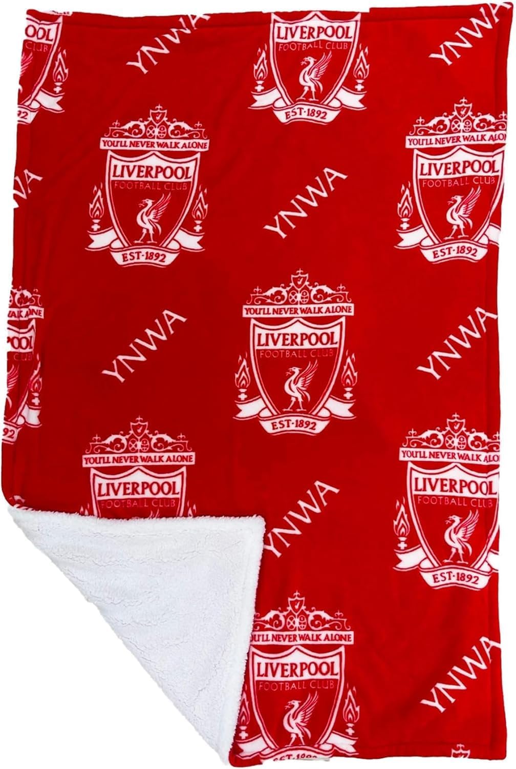 Liverpool FC YNWA Official Sherpa Fleece Throw Blanket | Super Soft, Soccer Crest Design | Warm Super Soft Feel Red Throw | Perfect for Home, Bedroom, Sleepovers & Camping