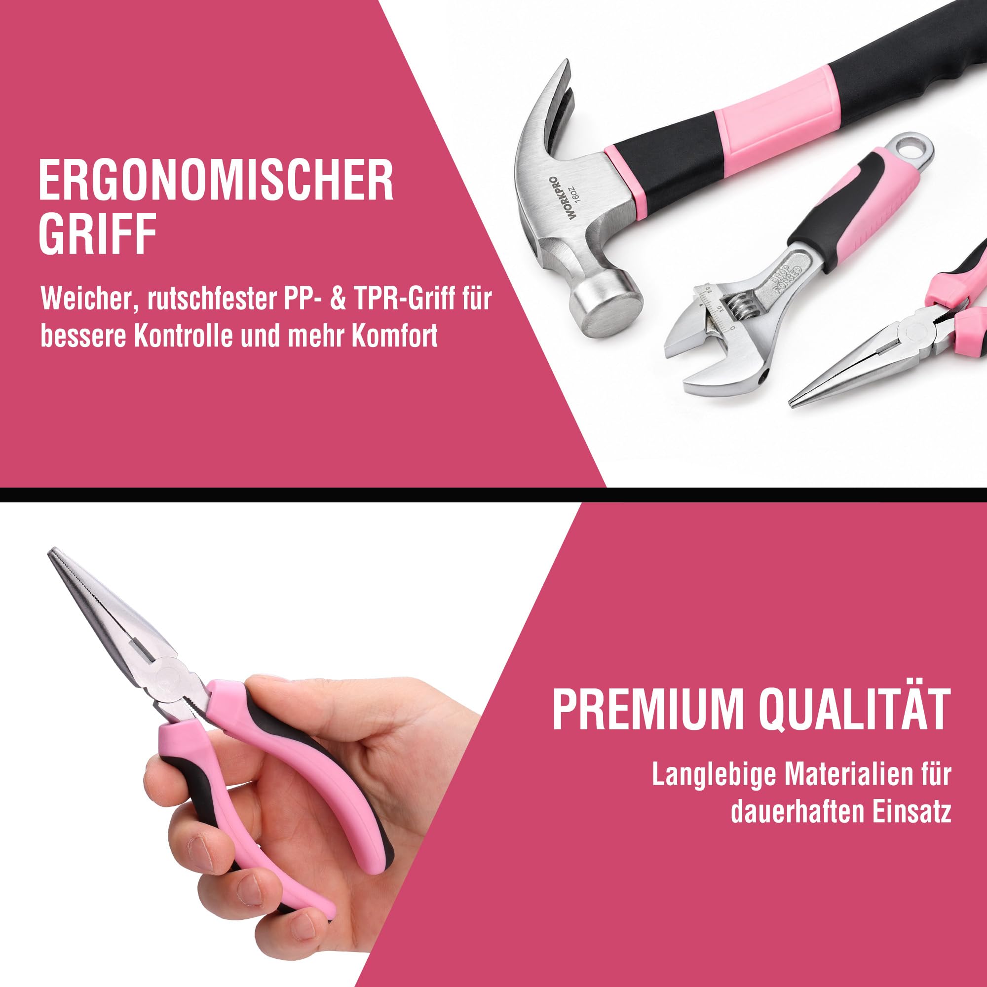 WORKPRO Pink Werkzeug Set Rosa 103 teilig Haushalts-Werkzeugsatz Reparatur mit Tasche, Ideal Geschenk für DIY Handwerker