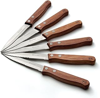 Outset Rosewood Handle Serrated Steak Knives, Set of 6