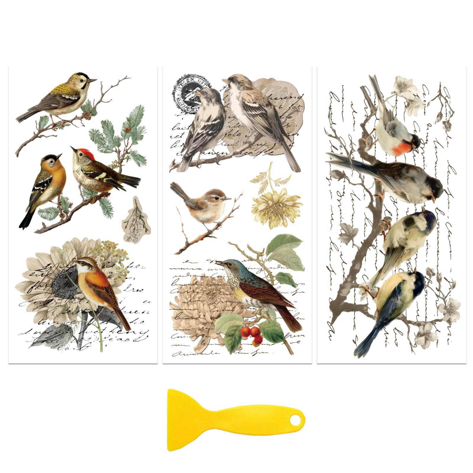 Autocollants de transfert pour meubles décor oiseaux rétro sans peinture lot de 3