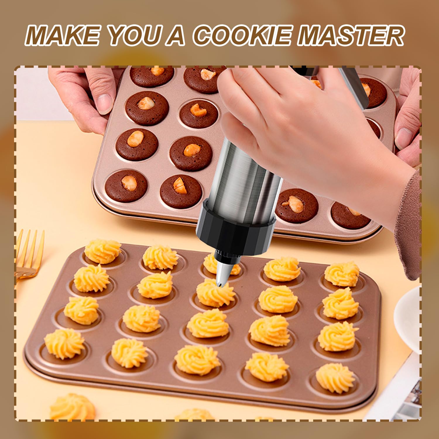 Pressa per Biscotti, Sparabiscotti,Pressa per Pasticceria, Macchina per Biscotti Professionale， con 16 Sagome, 8 Beccucci, Pistola per Dolci in Acciaio Inox Spara Biscotti Professionali