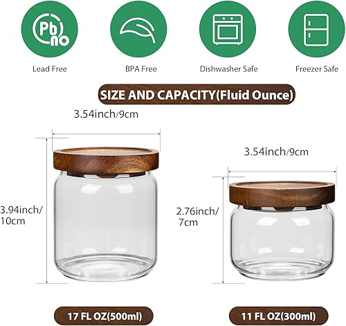 Miniatura 2 de 2 tarros pequeños de almacenamiento de vidrio con tapas herméticas, recipiente de café de 11 onzas líquidas (10.1 fl oz) con tapa de madera,