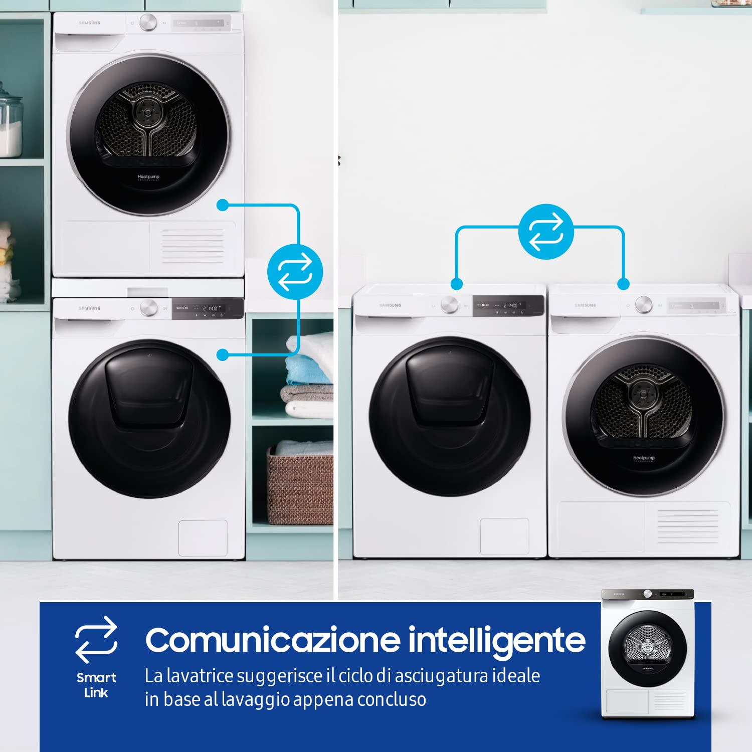 Samsung Asciugatrice DV90T5240AT/S3, 9 Kg, a pompa di calore, 60 x 85 x 60 cm, Porta Reversibile, Libera installazione