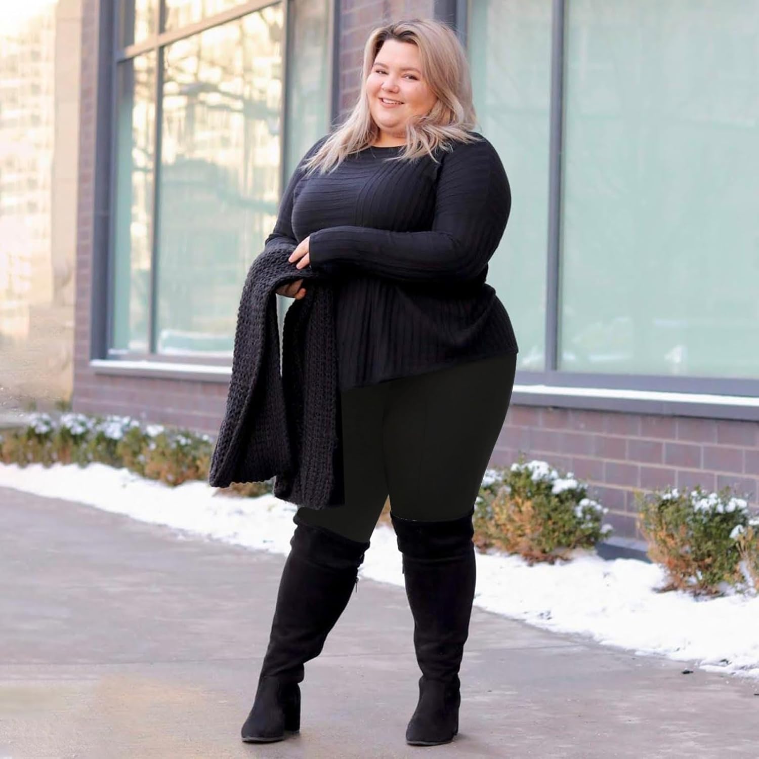 WiliW 2 Pairs Women's Plus Size Fleece Lined Tights Black Opaque Thermal Tights 200D Winter Warm Thick Stockings - Image 6