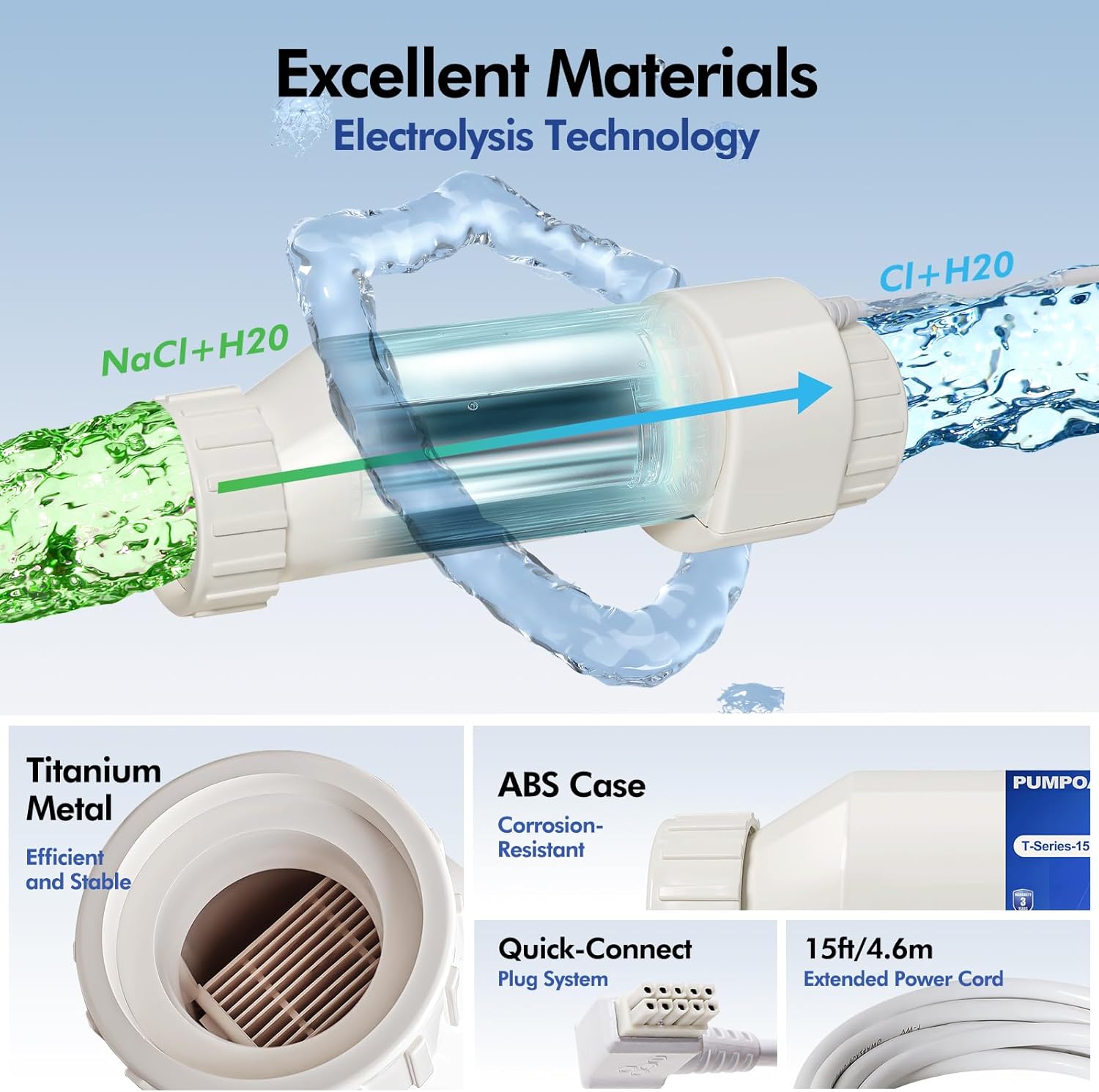 Salt Cell T Series 15 Replacement Compatible with Hayward T15/T9/T3 Cell,AqxxRite Series,SwimPxxx,ProLogxx, AqxxPlus,Chlorinator Up to 40,000 Gallon Pools,3-Year Warrnaty,Newly Upgraded