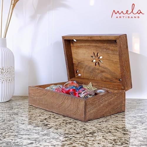 Miniatura 7 de Mela Artisans Caja de almacenamiento decorativa con tapa con bisagras, quemado claro, XL  10.5 x 7.5 x 4 pulgadas  Estilo rústico Serena  Hecho de