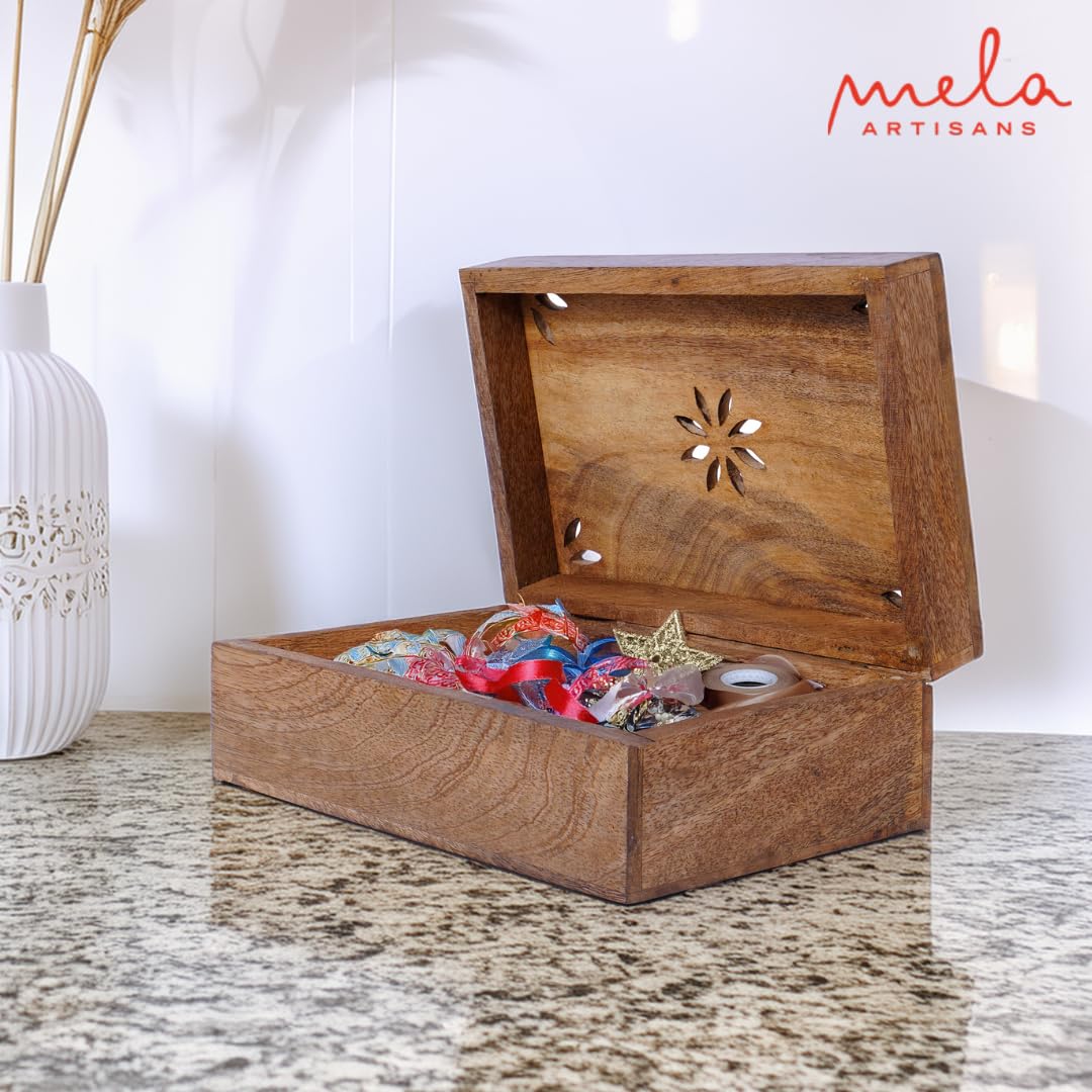 Mela Artisans Erinnerungsbox Aus Mangoholz – 22,9x15,2x8,9 Cm, Mit Scharnierdeckel Für Schmuck & Fotos