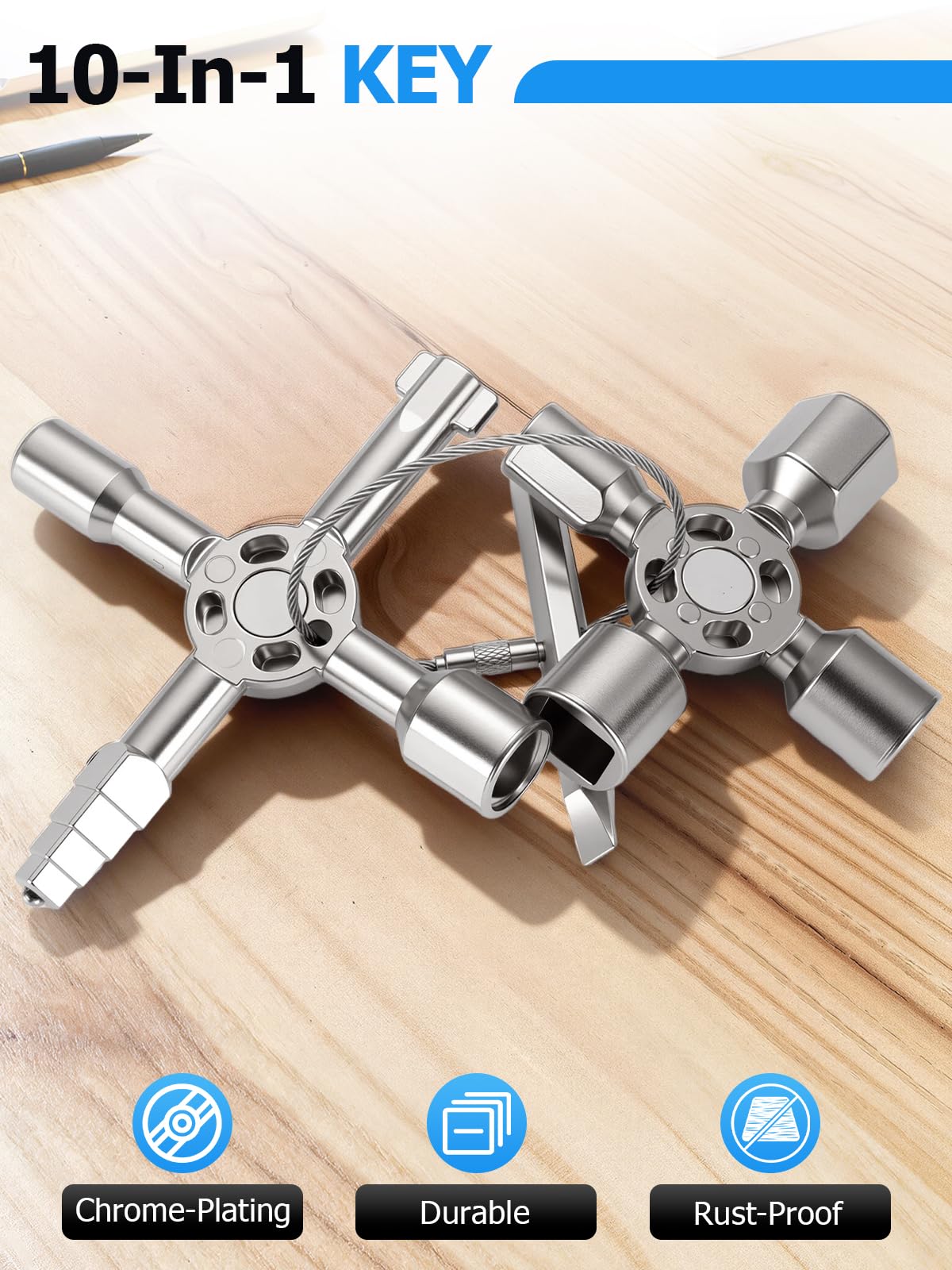 Ghekkli 10-in-1 Profi-Universalschlüssel – Schaltschrank, Vierkant, Kreuz & Dreieck in einem, Für Schaltschrank, Aufzug & Wasserzähler, Für Elektriker, Feuerwehr & Handwerk - 5