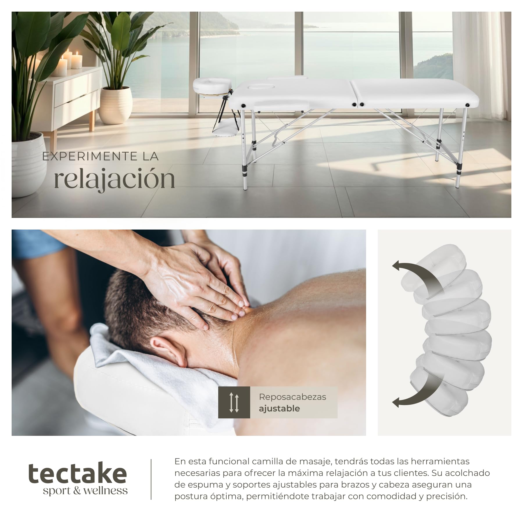tectake® Camilla Masaje Plegable y Ajustable en Altura, Camilla Estética Profesional de Aluminio, Camilla Profesional Fisioterapia, Quiromasaje, Tatoos, 2 Zonas, con Cojines y Bolsa Transporte -Blanco