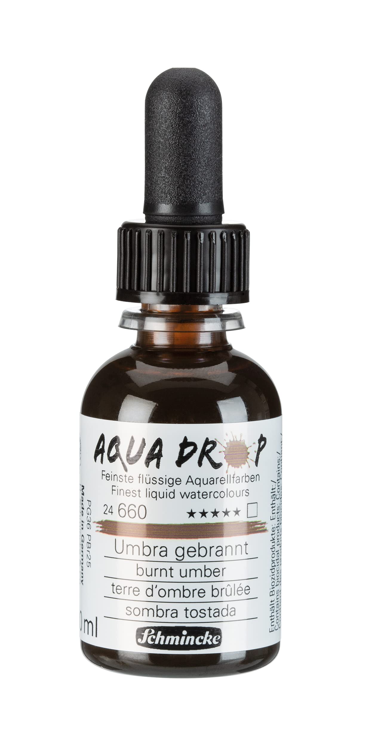 Schmincke, AQUA DROP, liquid, pigment-based watercolour, Burnt Umber in 30 ml pipette bottle, 24660034