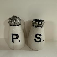 Rae P. AND S. CROWN SALT AND PEPPER SHAKERS White Ceramic Set | ceramic spice dispensers, tabletop kitchenware, seasoning shakers | rustic farmhouse kitchen, royal crown home decor - Dunn By Magenta