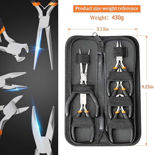 Miniatura 7 de SOONAN 5 Piezas Alicates Mini, Juego de Herramientas Duraderas Cortadores de Cables Punta de Aguja Larga, Nariz Larga, Alicate de Punta Curvada,