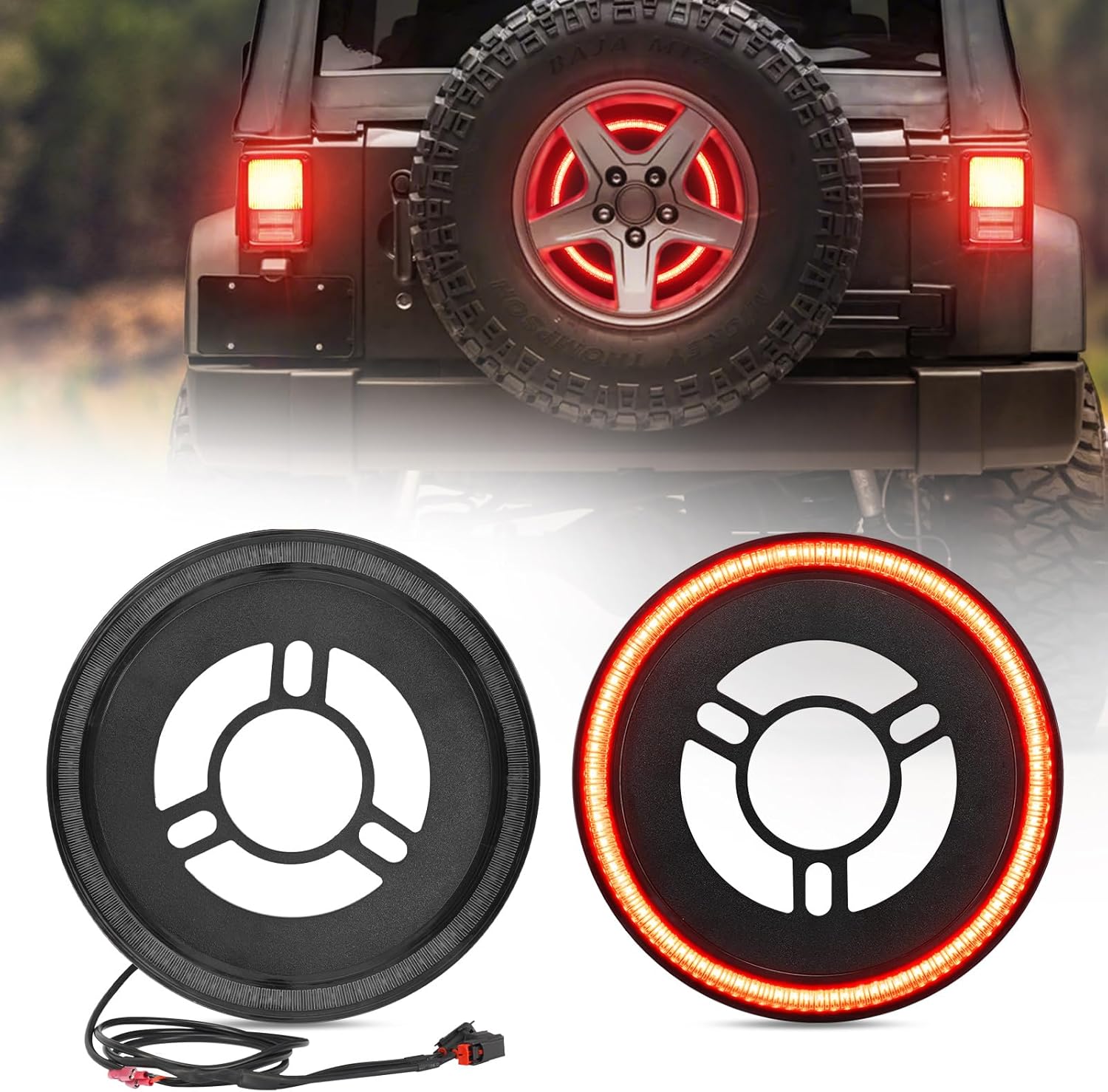 BORDAN Spare Tire Third Brake Light for Wrangler JK JKU Plug & Play, 3rd Brake Light LED Ring Wheel Light Compatible with Jeep Wrangler 2007-2018 JK JKU YJ TJ For JK Third Brake Light