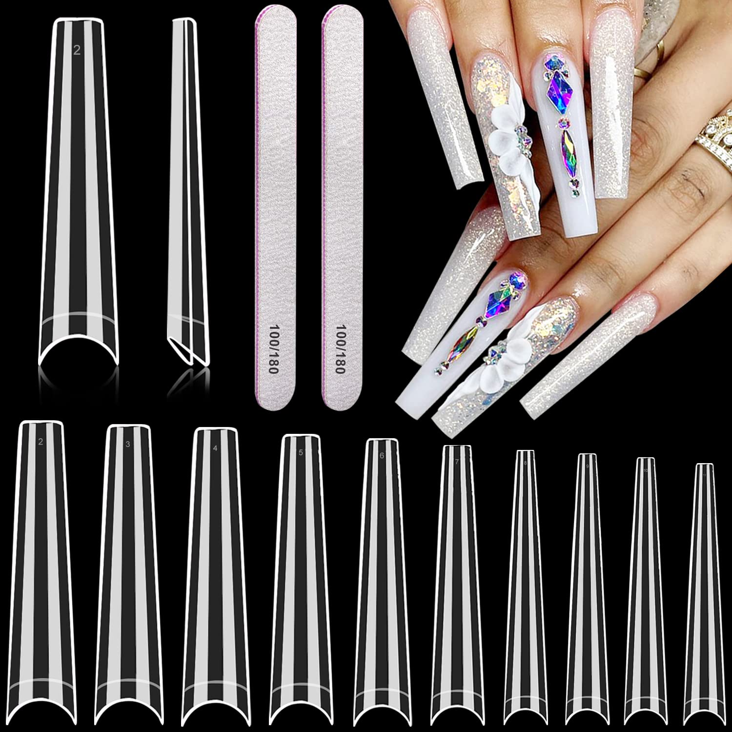 Amazon com Long Coffin Nail Tips AITRAI 600pcs 3XL No C Curve Clear