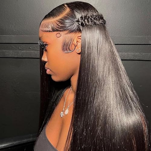 Miniatura 4 de BEEOS Pelucas de encaje frontal HD, 13 x 6 pulgadas, peluca de cabello humano lacio ultra ajustado, densidad del 250 %, nudos blanqueados, peluca de