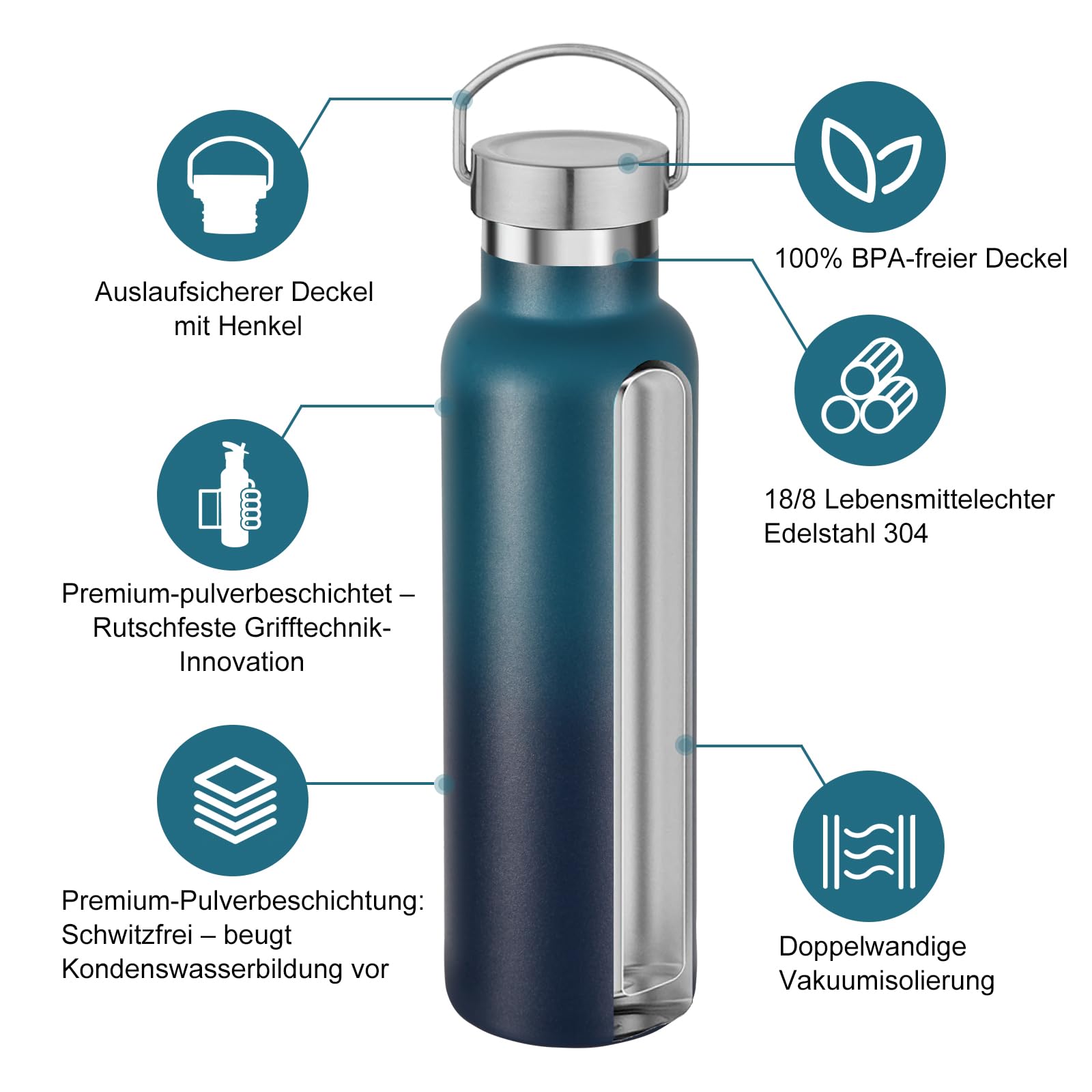 Volhoply 600ml Trinkflasche Edelstahl Vier Packungen,Doppelwandig Vakuum Isolierte Thermosflasche Kinder,Metall Auslaufsicher Water Bottle Wasserflasche FüR Sport, Schule, Outdoor(Gemischt,4 Set)