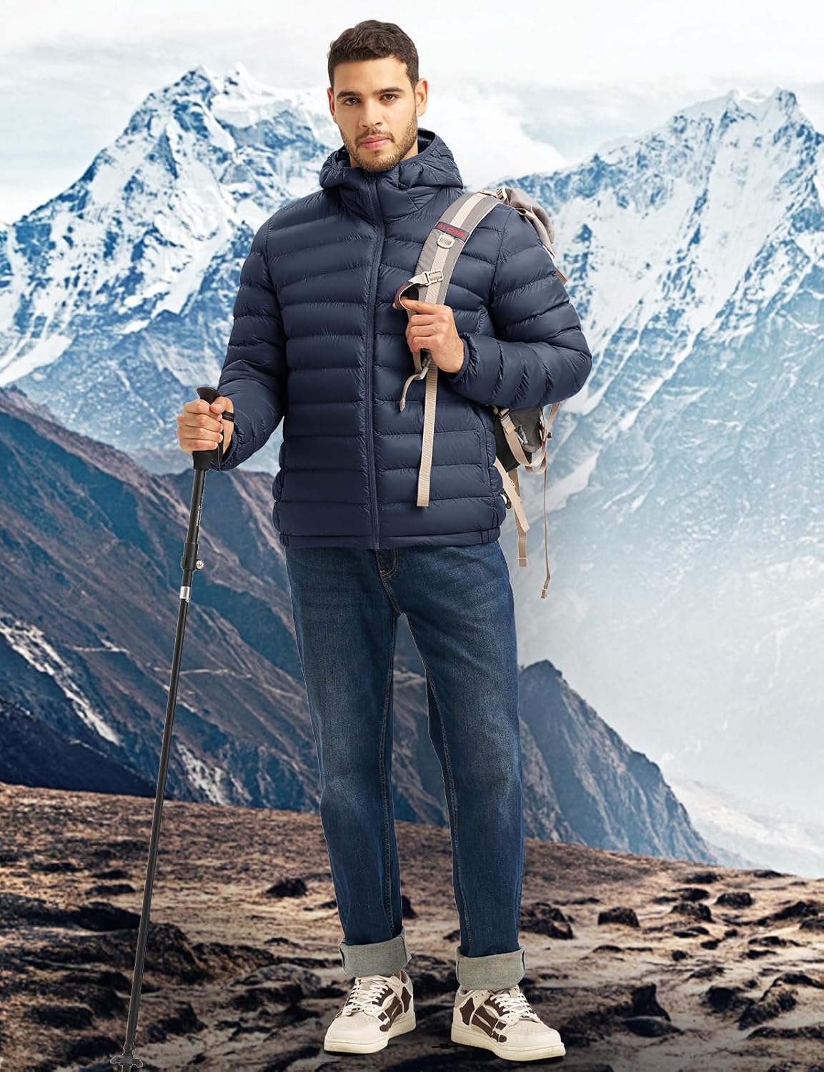 Rdruko Men's Lightweight Packable Puffer Jacket with Hood High Collar Water Resistant Warm Insulated Puffy Winter Coats - Image 3