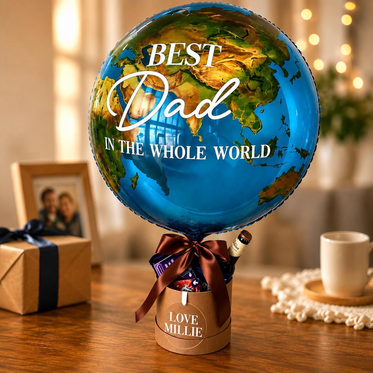 Best Dad in The Whole World Balloon Personalised Fathers Day Balloon Earth Shaped Globe Balloons for Dad, Custom Name 56cm Foil Balloons Decorations Set Gift for Grandpa Papa Birthday Party Decor