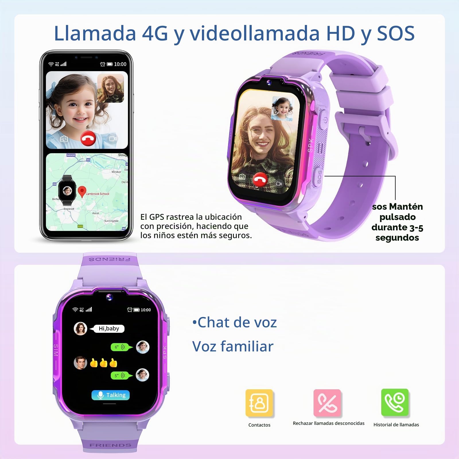 4G Reloj Inteligente Niño GPS y Llamadas Videollamada Telefono SOS Juegos Despertador Calculadora Podometro Resistente Al Agua Smartwatch para Niños Niñas Niña Regalo-