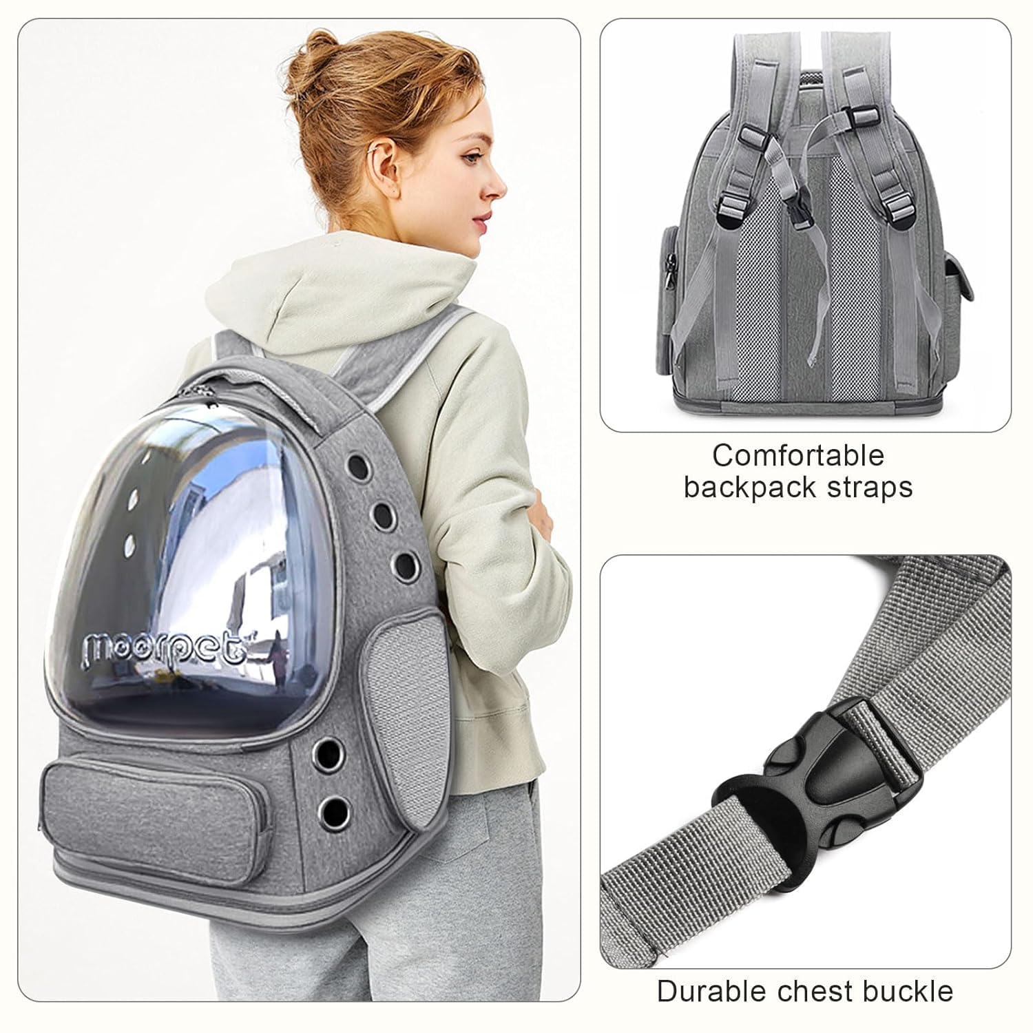 AMPLIN Cat Backpack Carrier, Breathable Kittens Bubble Backpack Large Space Puppy Carrier Backpack for Kitty Small Dog, Foldable Transparent Pet Travel Bag Up to 20 lbs 2