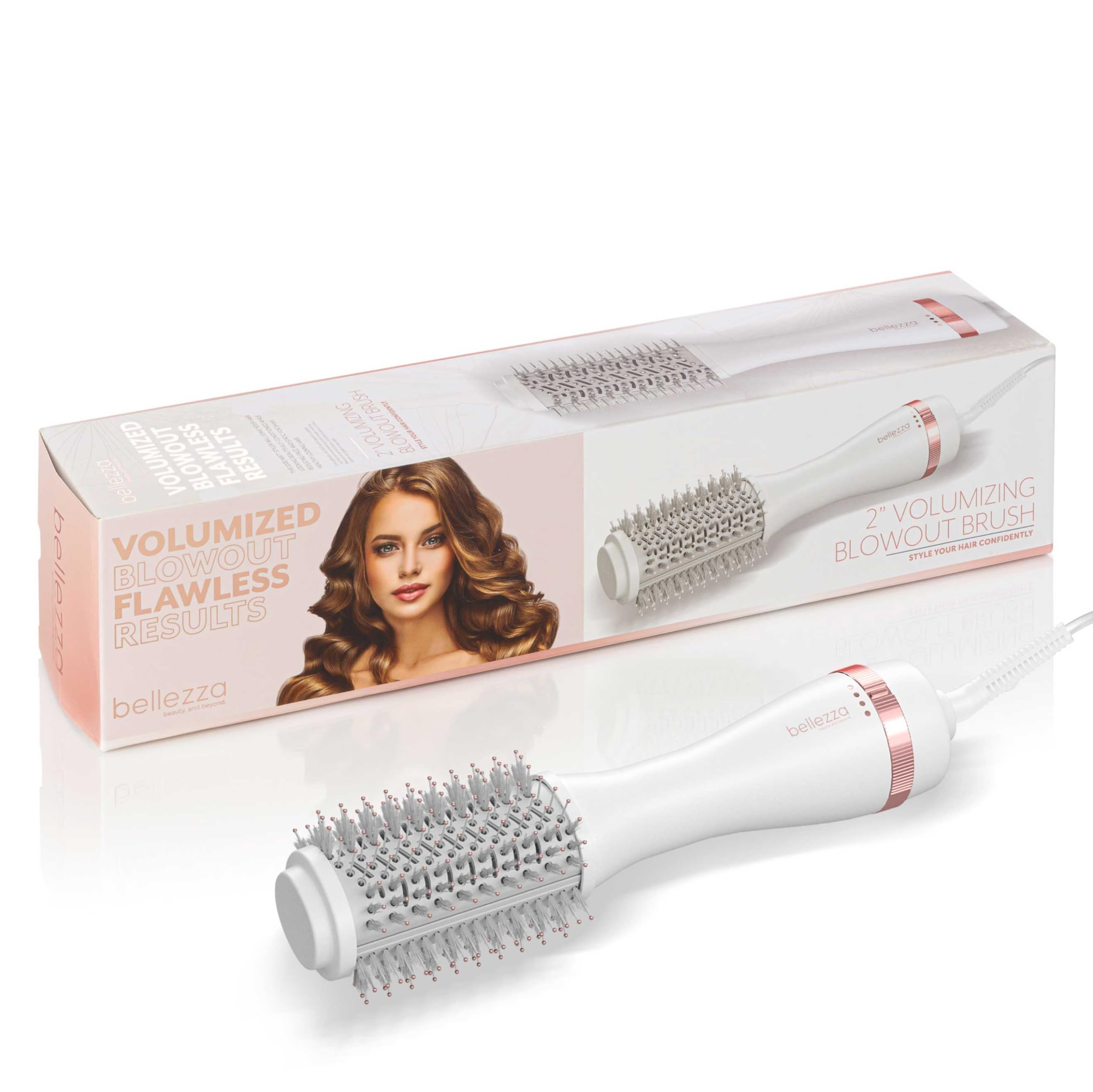Cortex Beauty 2" Volumizing Blowout Brush – Professional Hot Brush with 1000W Drying Power, Oval Barrel, 360° Airflow, Multiple Heat Settings for Lift & Shine (Rose White Gold)