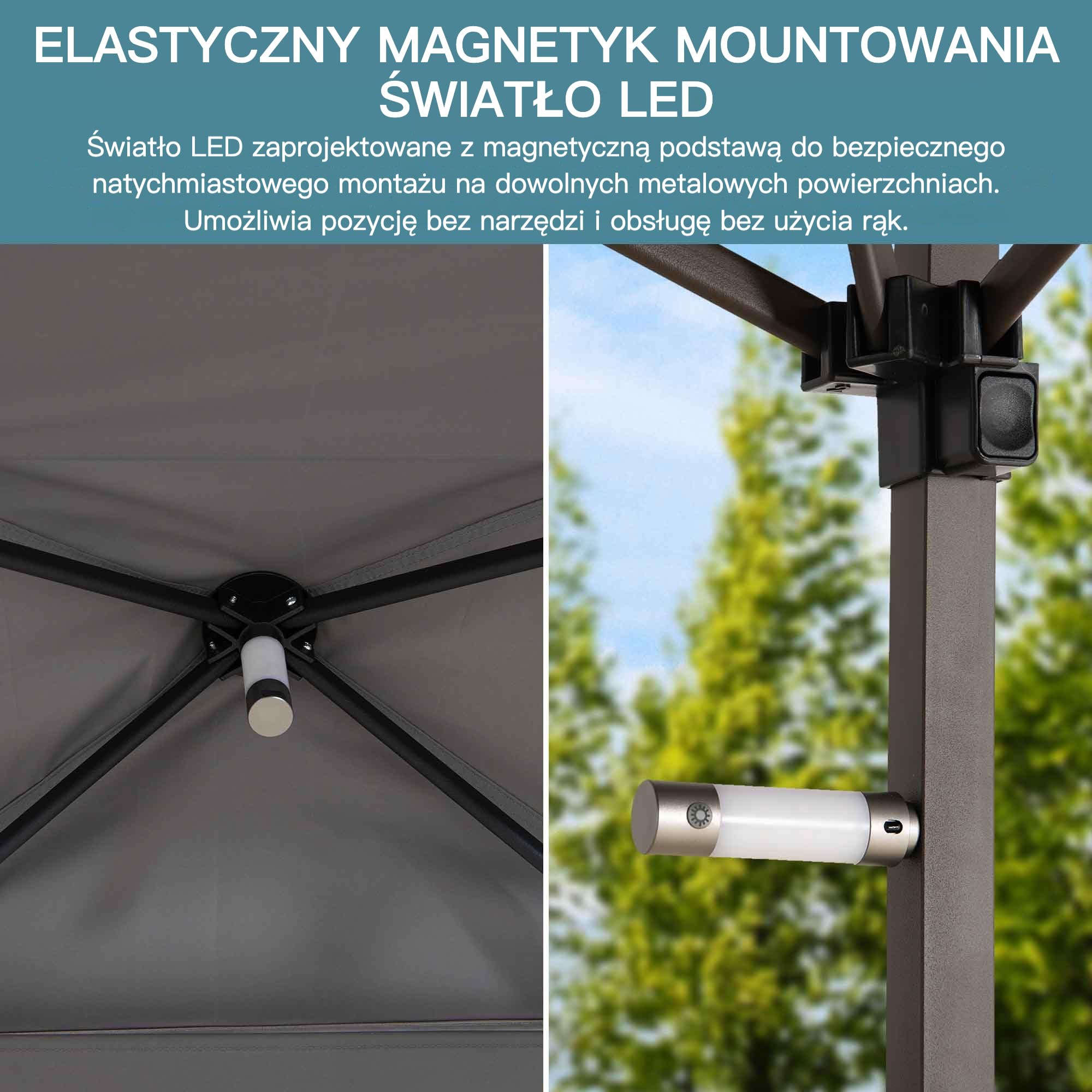 SUNJOY Rozsuwany Namiot Grillowy 1.5 x 2.4 m z Magnetycznym Światłem LED i Pokrowcem Do Przenoszenia, Idealny na Grilla, Pikniki, Imprezy Plenerowe, Szary