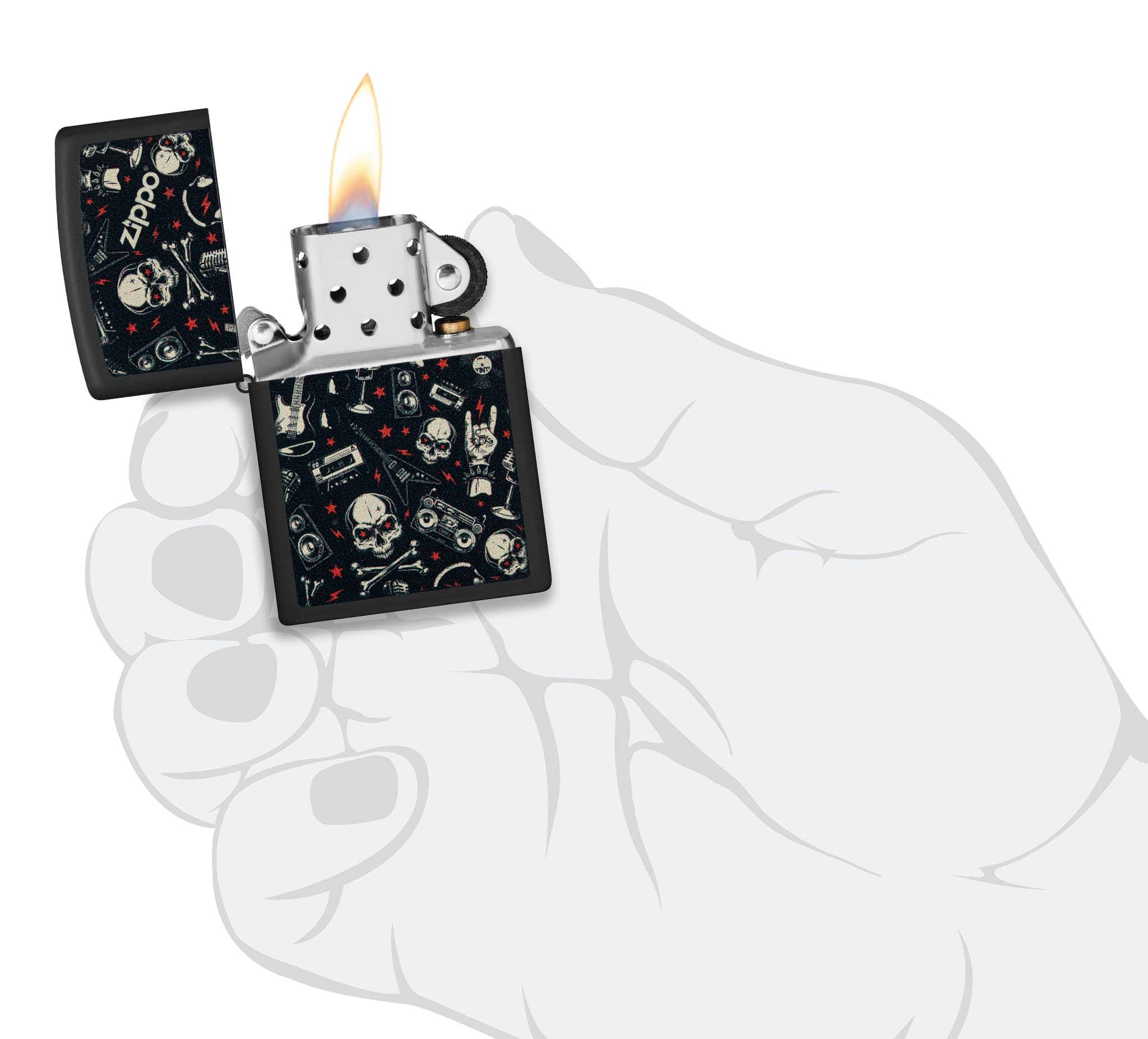 Zippo Briquet tempête Grunt Pattern with Skulls, Motif Grunge avec crânes, Noir Mat, Image Couleur, Rechargeable, réutilisable, Design Coupe-Vent, boîte Cadeau, fabriqué aux États-Unis