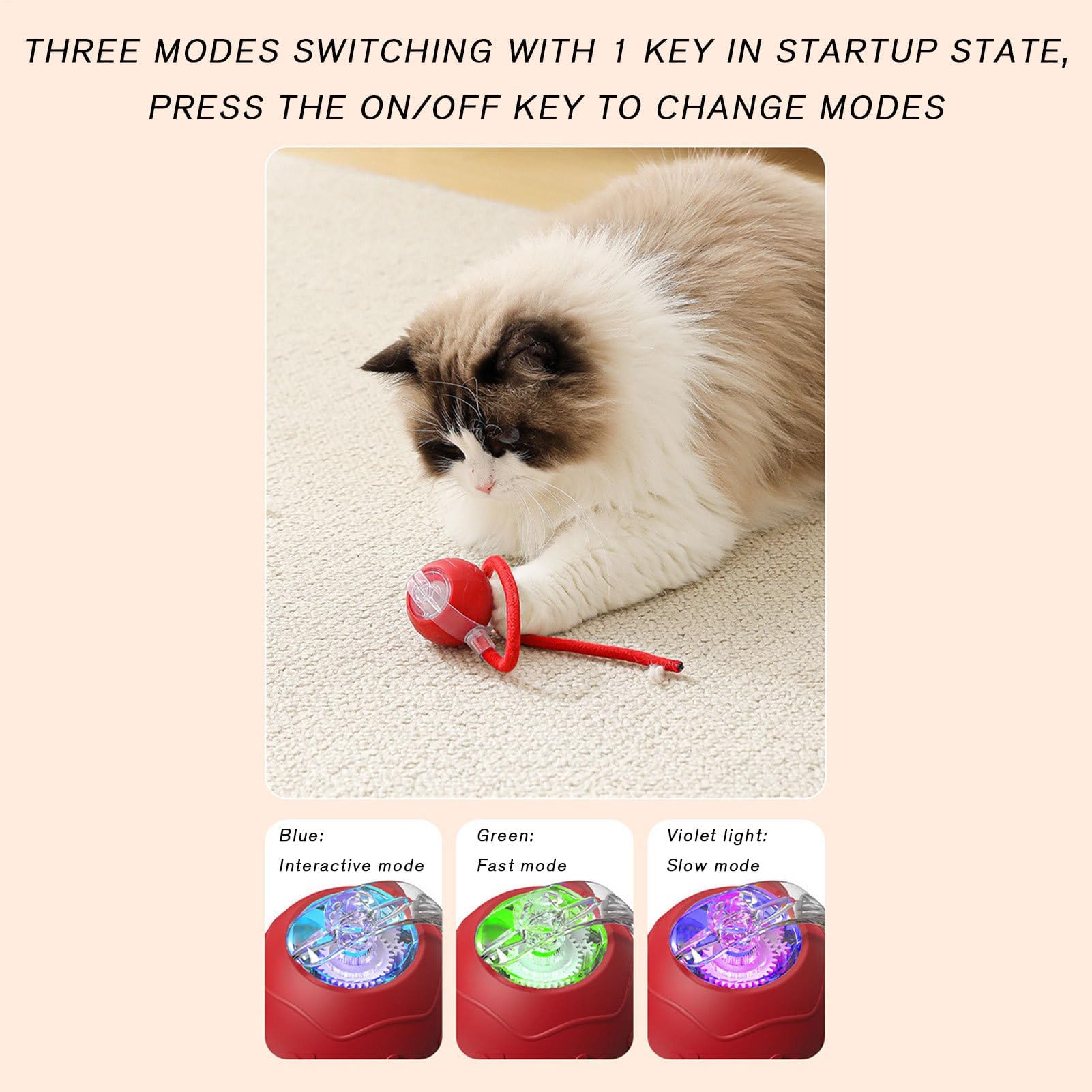 Juguetes para Gatos， Divertido Juego for Mascotas - Juguete for Gatos con Bola móvil de Silicona Cuerda | for Ejercicios enriquecimiento Juegos en Interiores(Red)