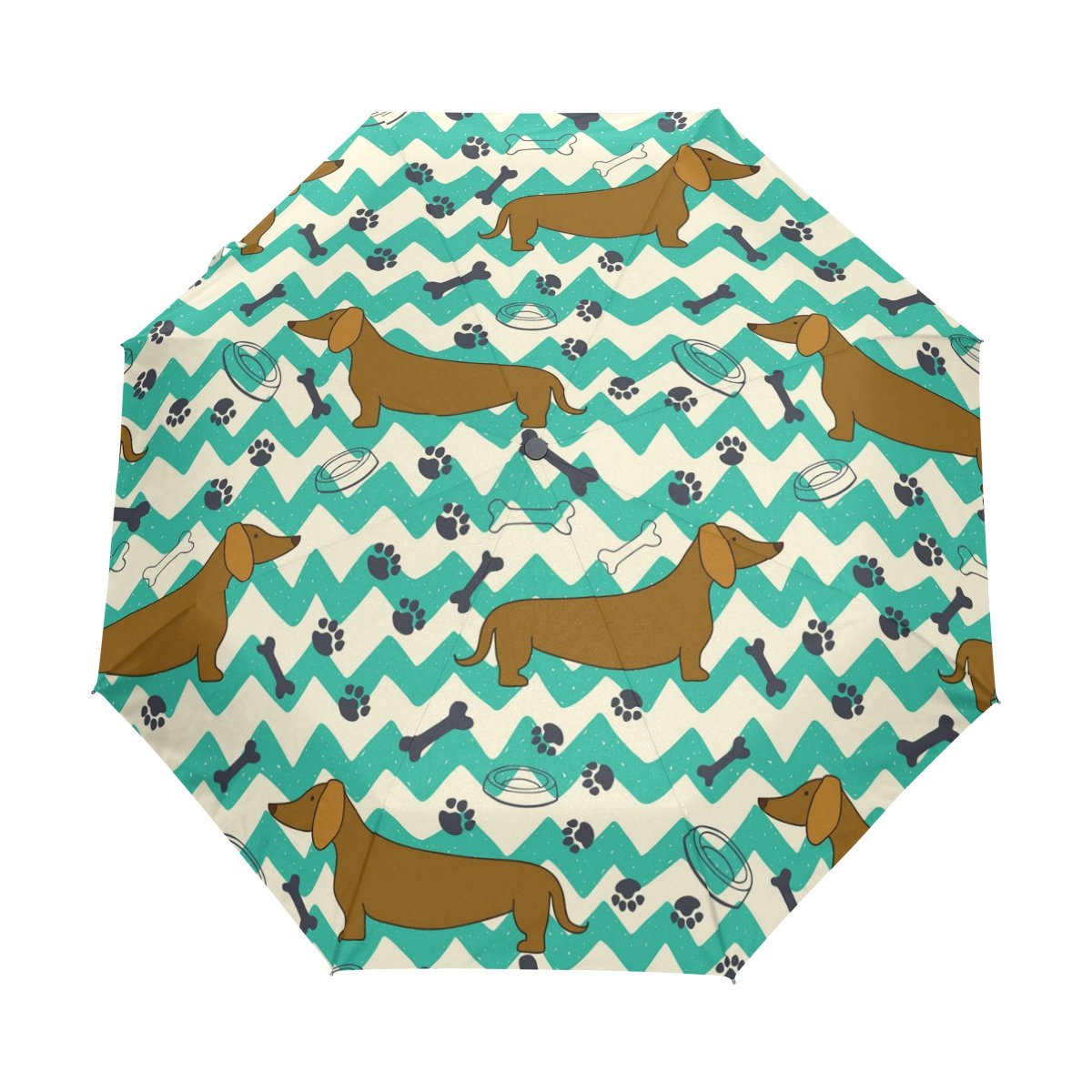 WOZO Vintage Chevron Dachshund Dog 3 Folds Auto Open Close Umbrella