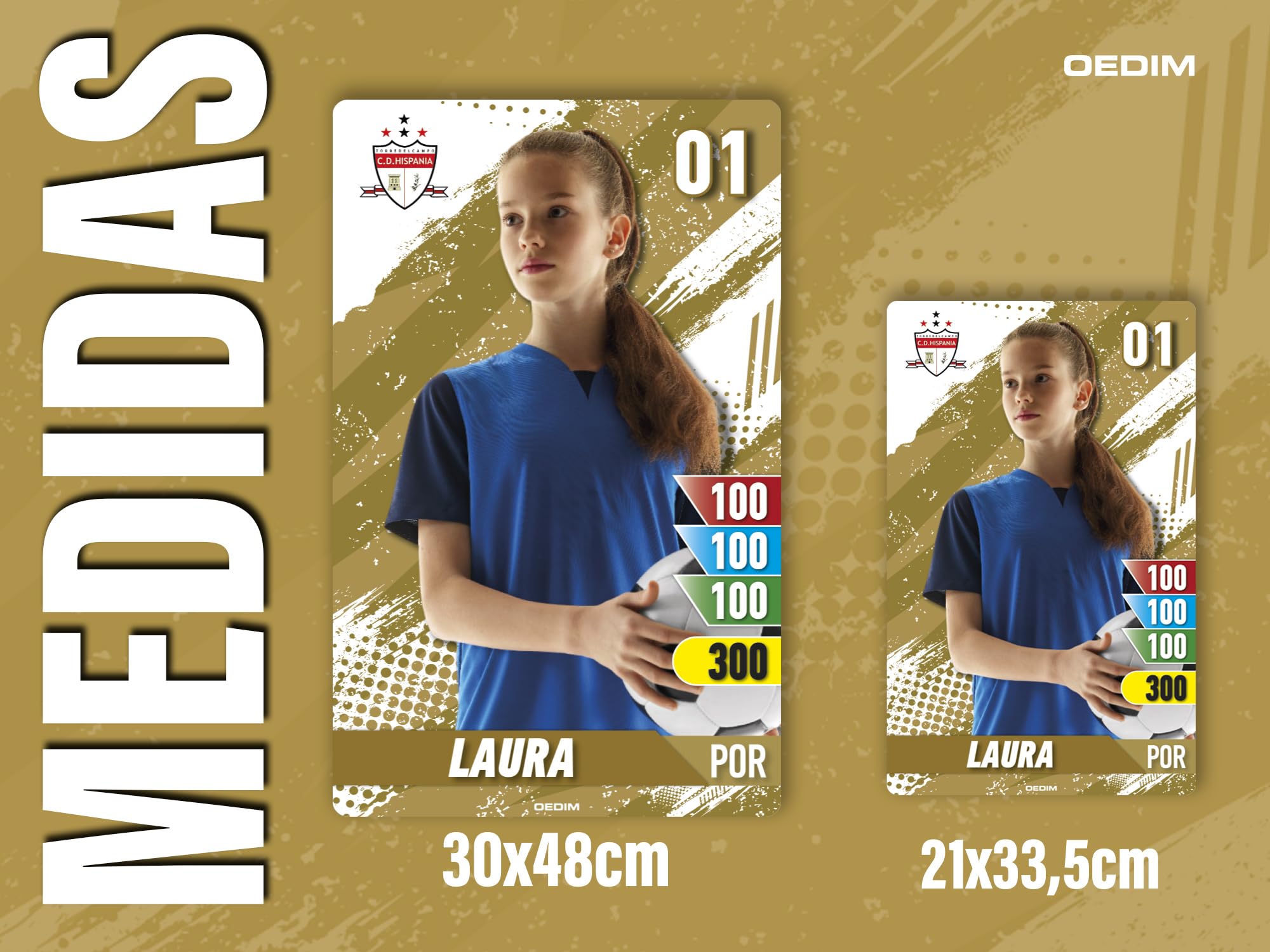 Oedim Cromo de Fútbol Personalizada Diseño Dorado, Varias Medidas y Materiales, Divertida y Original
