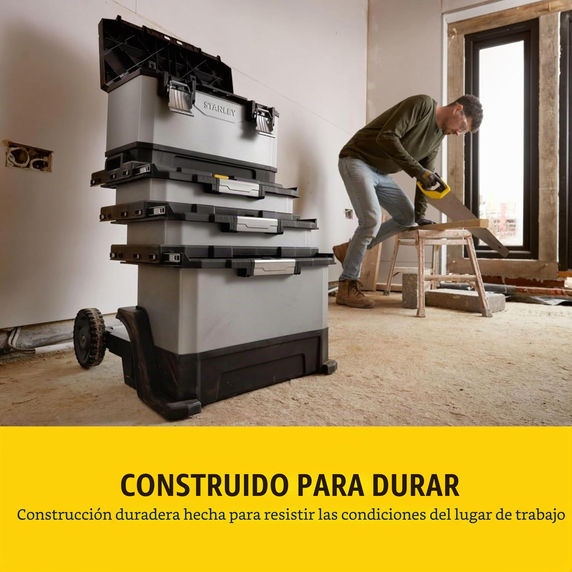 STANLEY FATMAX Taller Móvil Metálico, Carro de Herramientas, Caja Versátil para Piezas Pequeñas y Grandes, Ruedas 17cm, Cierres Metálicos Antioxidantes, 1-95-622