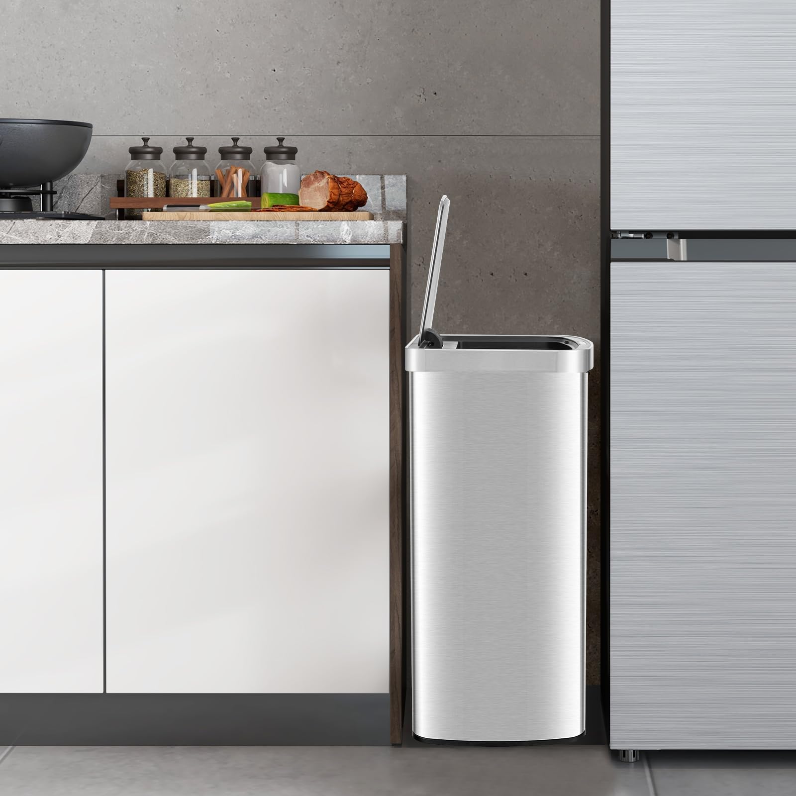 COSTWAY 50L Mülleimer mit Sensor, Abfalleimer Automatisch mit Deckel, Müllbehälter aus Edelstahl und Kunststoff, Mülleimer Küche für Badezimmer Schlafzimmer, Bad, Büro