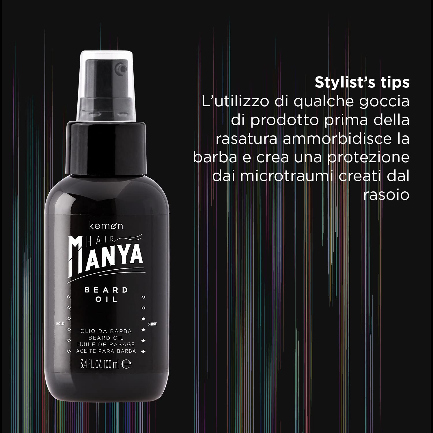 Kemon - Hair Manya Beard Oil, Olio da Barba Idratante e Profumato, Effetto Disciplinante e Protettivo - 100 ml