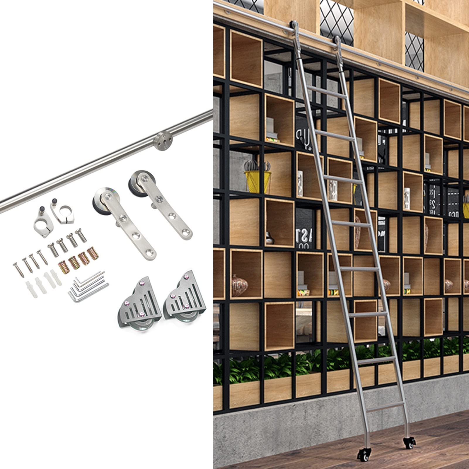 Kit quincaillerie pour porte de grange coulissante en acier inoxydable avec guidage au sol