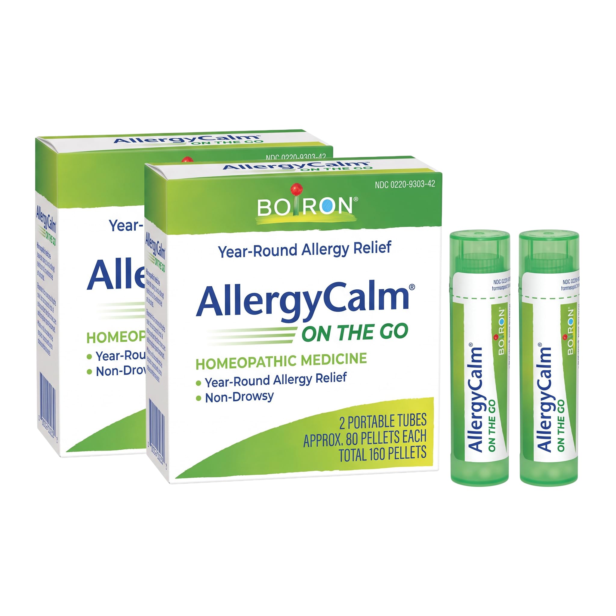 Boiron AllergyCalm On the Go for Relief from Allergy and Hay Fever Symptoms of Sneezing, Runny Nose, and Itchy Eyes or Throat - (160 Pellets), (Pack of 4)