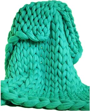 Chunky Knit Blanket Handmade Green, Knitted Blankets Chunky 6cm Wide Knitting Premium Soft Giant Throw for Sofa Bed Soft Cozy Blankets Home Decor-20x20inch