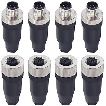 Lonlonty M12 4 Pin Male & Female Socket Panel Aviation Wire Connector,12mm Industrial Circular Connector,Outdoor Waterproof IP67,4 Sets