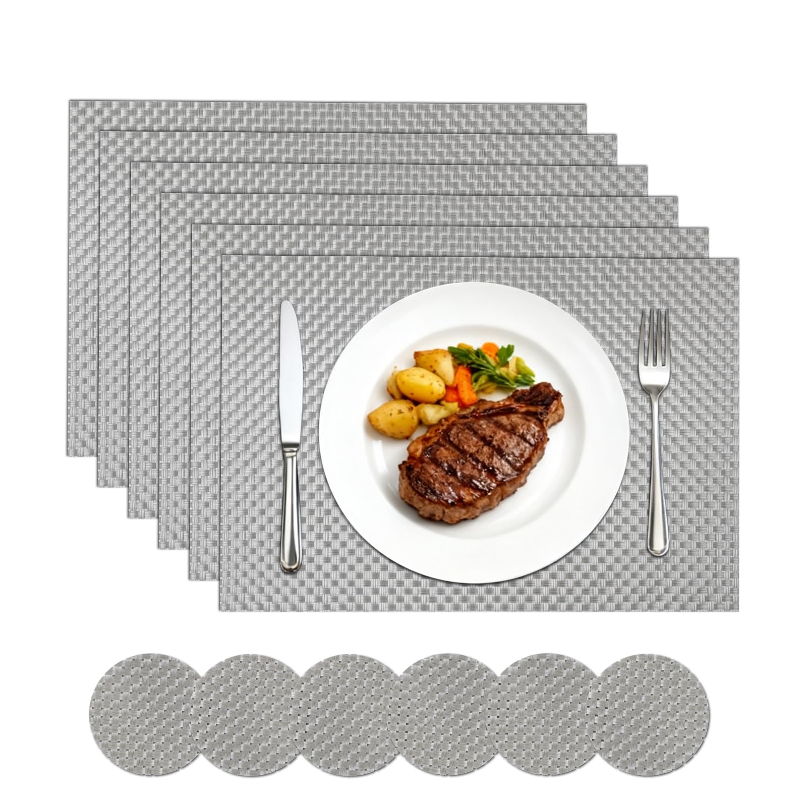Homcomodar Dark Grey Placemats And Coasters Set Of 6 Heat Resistant Table Place Mats Washable Braided Dining Table Mats For Kitchen Dinner