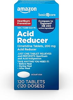Amazon Basic Care Cimetidine Coated Tablets 200 mg, Acid Reducer, Heartburn Medicine, Indigestion Relief, 120 Count