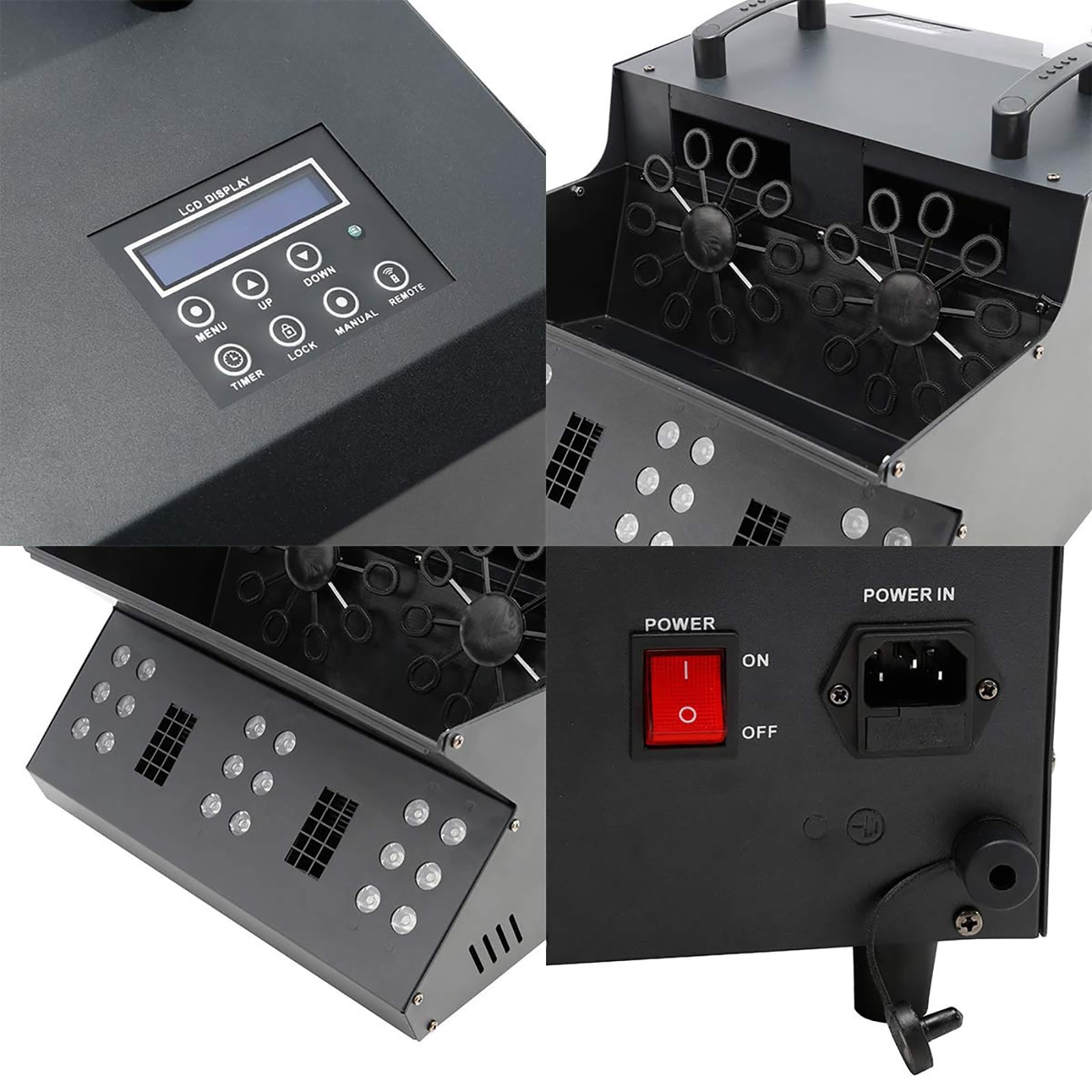 Maszyna do dymu przeciwmgielnego CO2 z 18 diodami LED RGB, DMX Stage Fogger Bubble Machine z 2 wentylatorami na ślub, Halloween, imprezę efekty sceniczne