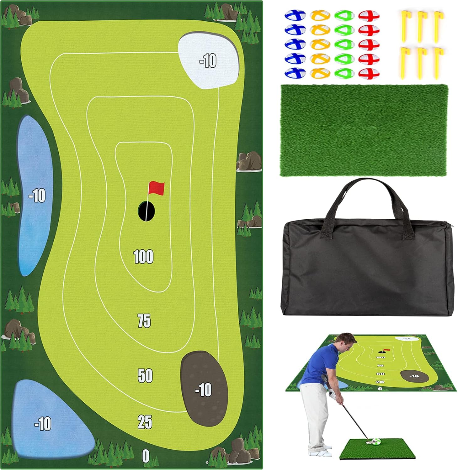 Golf Chipping Game Training Mat, 4x6 ft Chipping Golf Game Mat Sticky