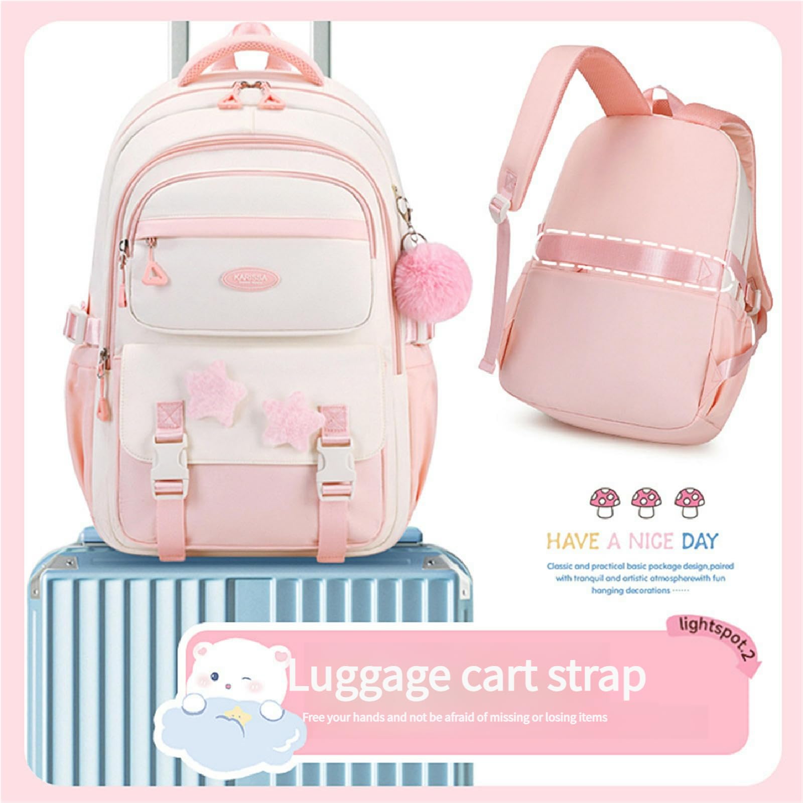Mochila para Niñas, Bolsa Escolar De Gran Capacidad Estudiantes Secundaria, Capacidad-Juego Tres Piezas Azules
