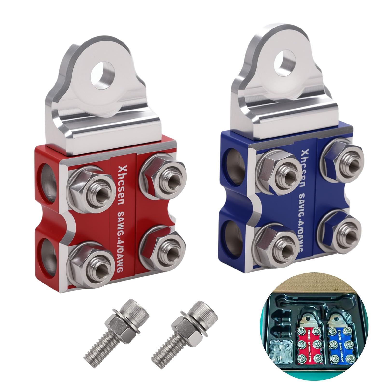 8-Way Modular Battery Terminal Connector - Heavy-Duty Bolt-On Design for 8 AWG to 4/0 AWG Wires, Compatible with M8 & 5/16"-18 Studs (S)
