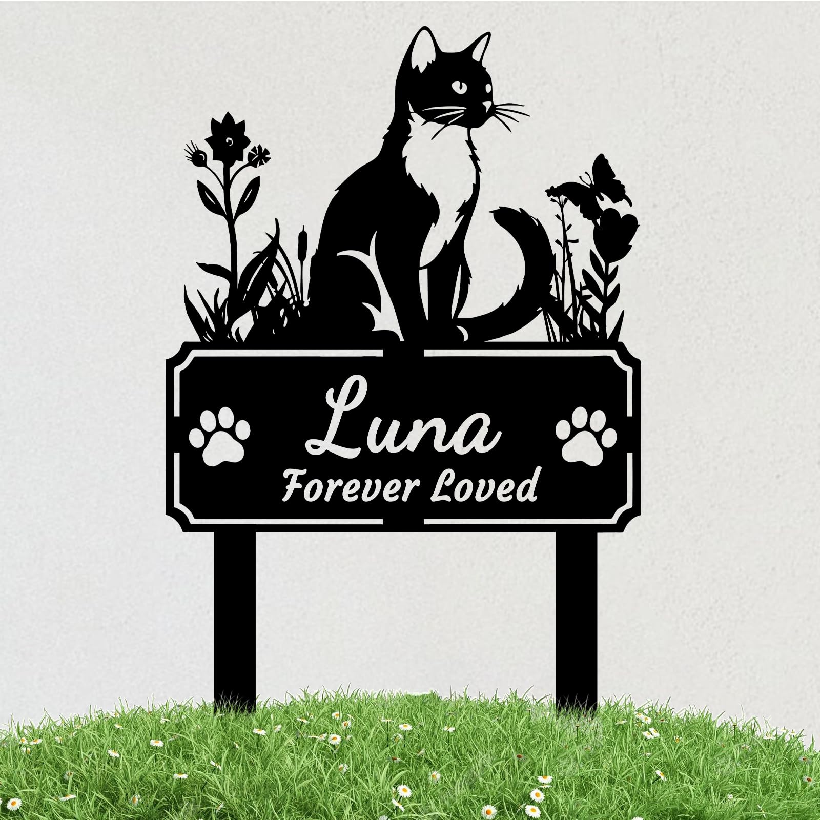 Lirsouier Personalized Cat Memorial Grave Marker Outdoor Custom Pet Memorial Headstone with Name & Date Cat Memorial Plaque Metal Yard Garden Stake