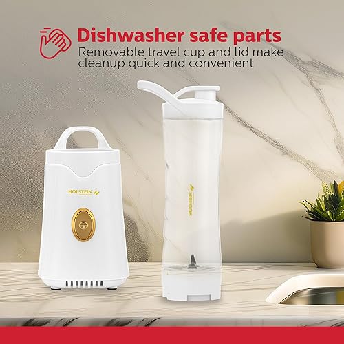 Miniatura 4 de Holstein Housewares Licuadora personal  Batidos y batidos cremosamente suaves, sin BPA, tazas para llevar de 20 onzas, diseño Golden Elegance, 250 W