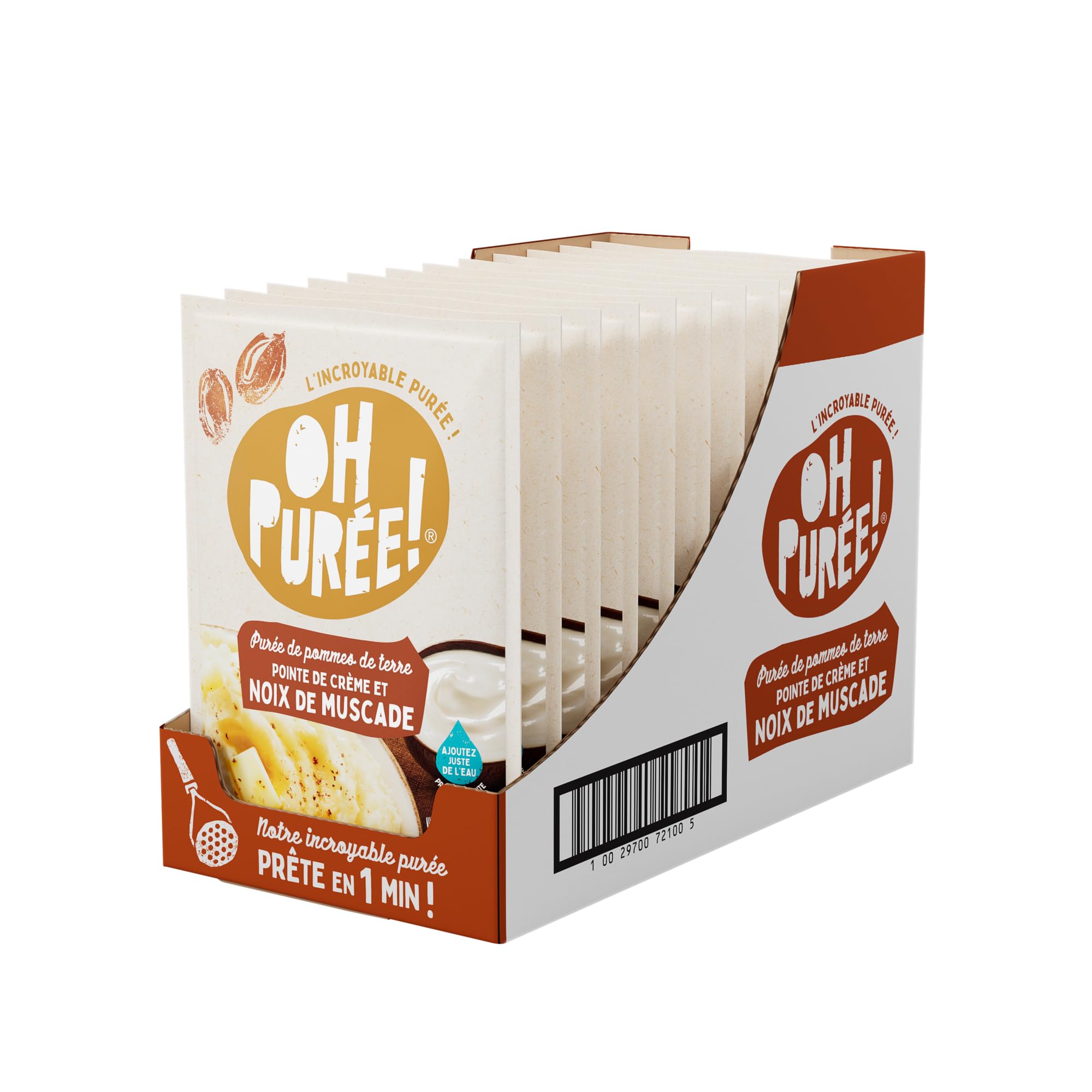 OH PUREE! Carton de 12 sachets de 109g de purée saveur noix de Muscade-Une purée prête en seulement une minute, en ajoutant juste de l'eau