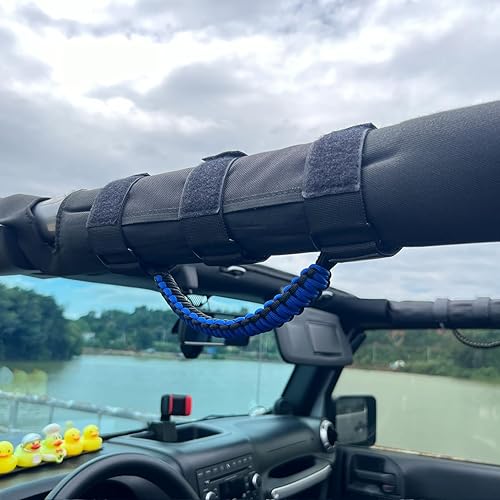 Miniatura 42 de Asas de agarre de barra antivuelco para Jeep, asas de agarre de cuerda de paracaídas compatibles con Jeep Wrangler YJ TJ JK JL & Gladiator JT Negro