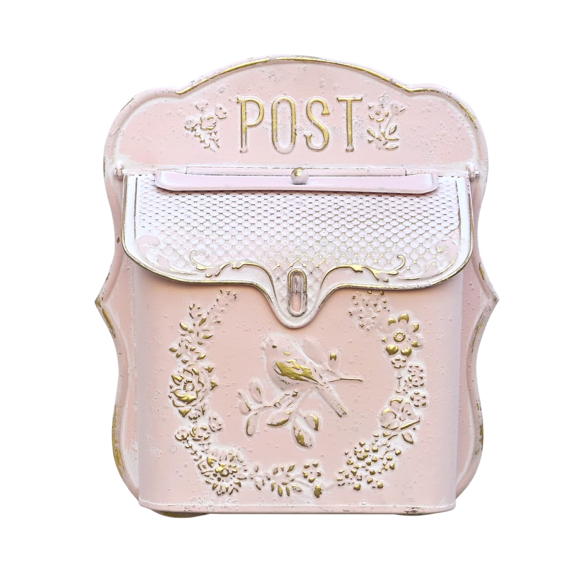 Mailbox Wall Mount Mailboxes for Outside Vintage Mail Boxes for House Outside Metal Drop Box Antique Style Nostalgic Charm Home Decorative, Bird Pattern, Pink